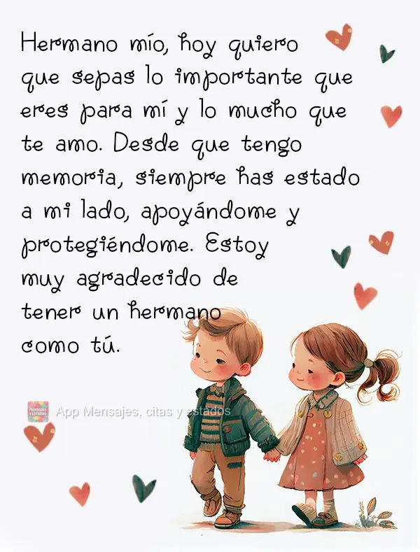 Meu irmão, hoje eu quero que saiba o quanto você é importante para mim e o quanto eu te amo. Desde que eu me lembro, você sempre esteve ao meu lado, ...