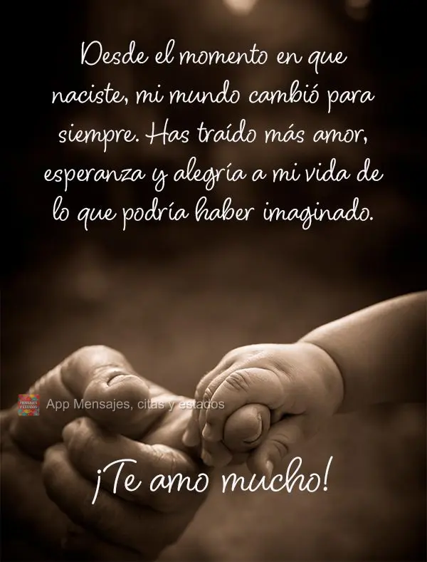Desde el momento en que naciste, mi mundo cambió para siempre. Has traído más amor, esperanza y alegría a mi vida de lo que podría haber imaginado. ...