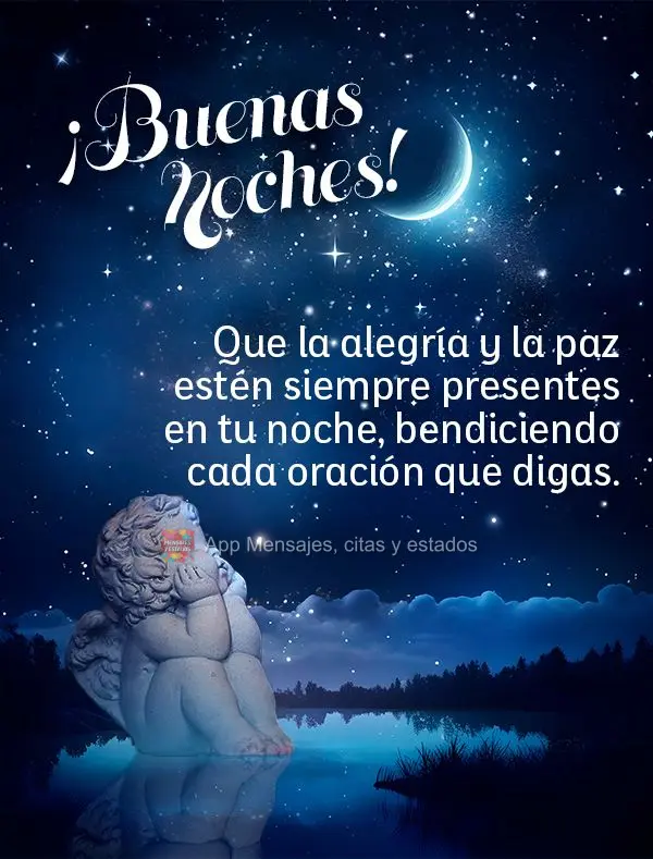 Que a alegria e a paz estejam sempre presentes na sua noite, abençoando cada oração que você fizer. Boa noite!
