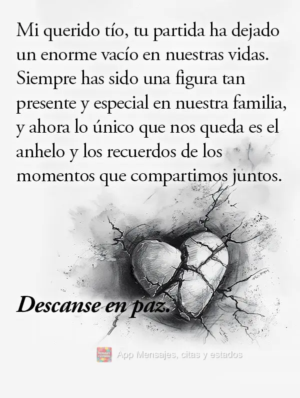 Meu querido tio, sua partida deixou um vazio imenso em nossas vidas. Você sempre foi uma figura tão presente e especial em nossas família, e agora nos...
