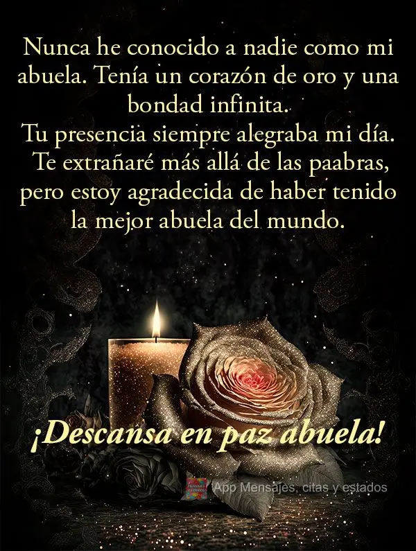 Eu nunca conheci alguém como minha avó. Ela tinha um coração de ouro e uma bondade infinita. Sua presença sempre iluminava meu dia. Sentirei sua fal...