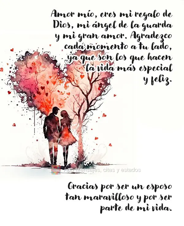 Amor mío, eres mi regalo de Dios, mi ángel de la guarda y mi gran amor. Agradezco cada momento a tu lado, ya que son los que hacen la vida más especia...