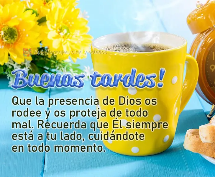 Que a presença de Deus te envolva e te proteja de todo mal. Lembre-se que Ele está sempre ao seu lado, cuidando de você em todos os momentos. Boa tard...