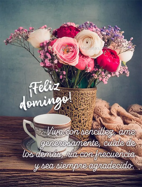 Viva con sencillez, ame generosamente, cuide de los demás, ría con frecuencia y sea siempre agradecido. ¡Feliz domingo!