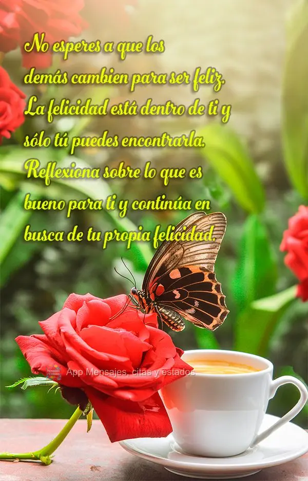 Não espere que os outros mudem para ser feliz. A felicidade está dentro de você e só você pode encontrá-la. Reflita sobre o que te faz bem e siga e...