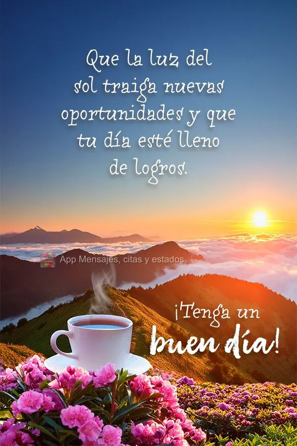 Que la luz del sol traiga nuevas oportunidades y que tu día esté lleno de logros. ¡Tenga un buen día!