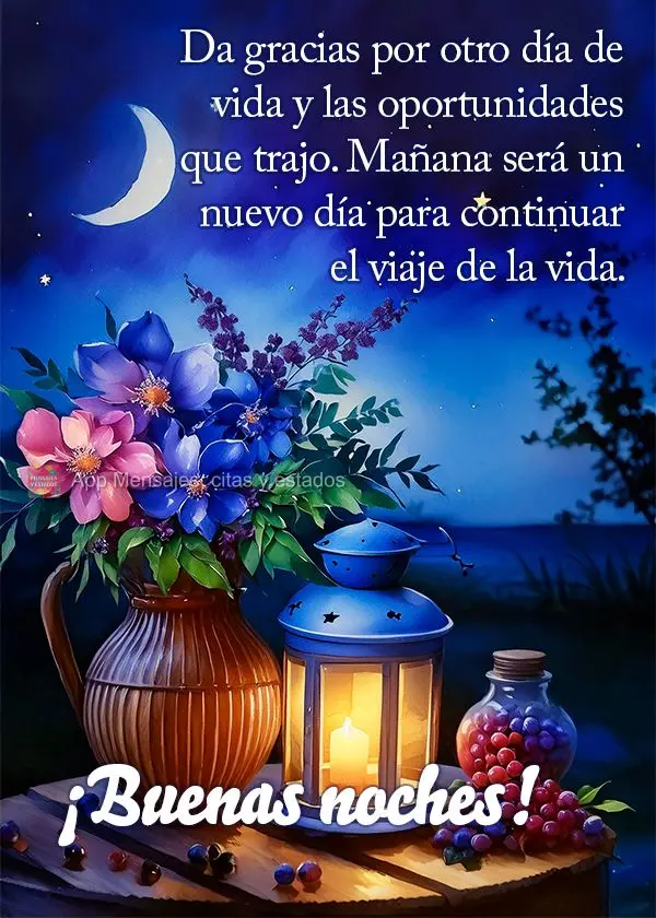 Agradeça por mais um dia de vida e pelas oportunidades que ele trouxe. Amanhã será um novo dia para continuar a jornada da vida. Boa noite!