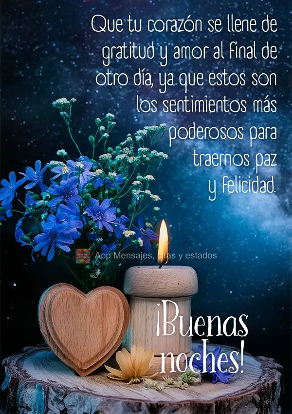 Que o seu coração se encha de gratidão e amor ao finalizar mais um dia, pois são os sentimentos mais poderosos para nos trazer paz e felicidade. Boa ...