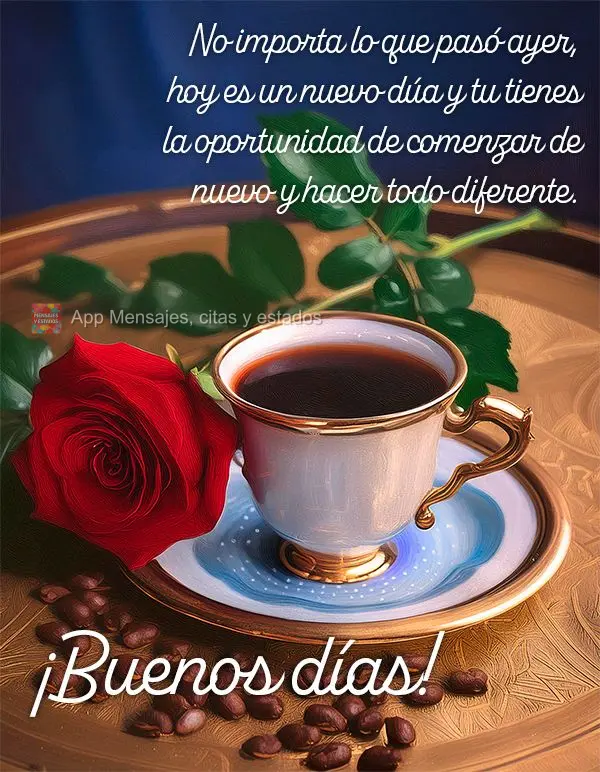 No importa lo que pasó ayer, hoy es un nuevo dúa y tu tienes la oportunidad de comenzar de nuevo y hacer todo diferente. ¡Buenos días!