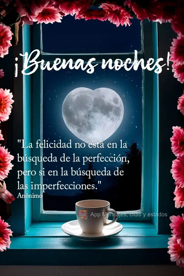 "A felicidade não está na busca pela perfeição, mas sim na aceitação das imperfeições." Boa noite!  Anônimo