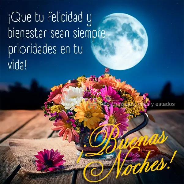 Que a sua felicidade e seu bem-estar seja sempre prioridades em sua vida! Boa noite!