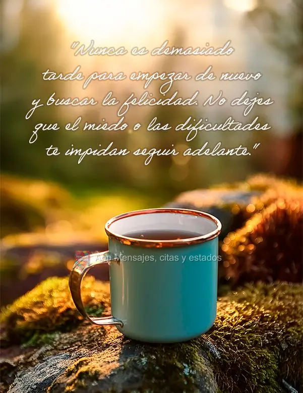 "Nunca es demasiado tarde para empezar de nuevo y buscar la felicidad. No dejes que el miedo o las dificultades te impidan seguir adelante."