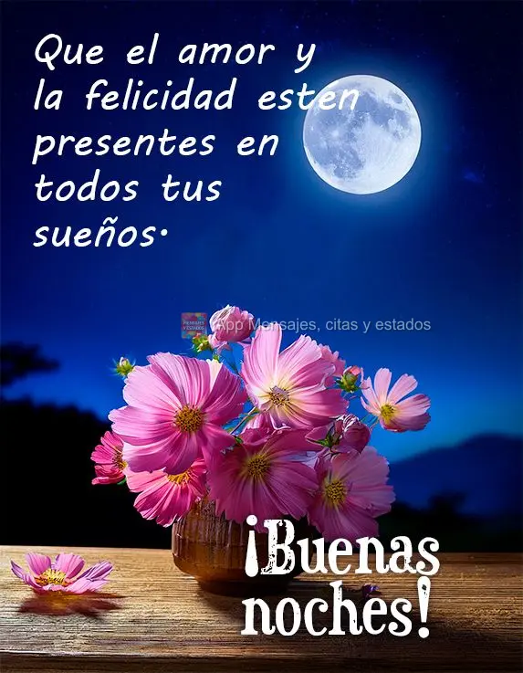 Que el amor y la felicidad estén presentes en todos tus sueños. ¡Buenas noches!