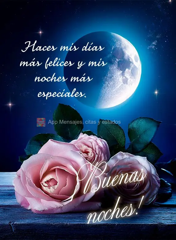 Você torna meus dias mais felizes e minhas noites mais especiais. Boa noite!