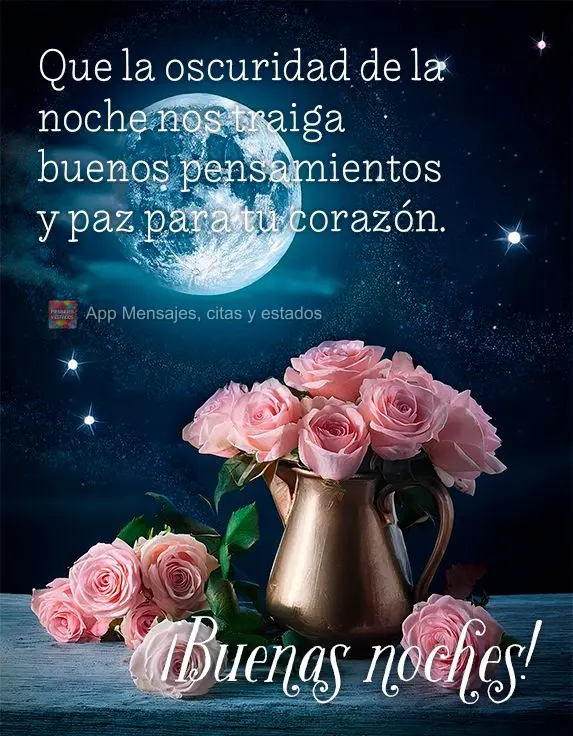 Que la oscuridad de la noche nos traiga buenos pensamientos y paz para tu corazón. ¡Buenas noches!