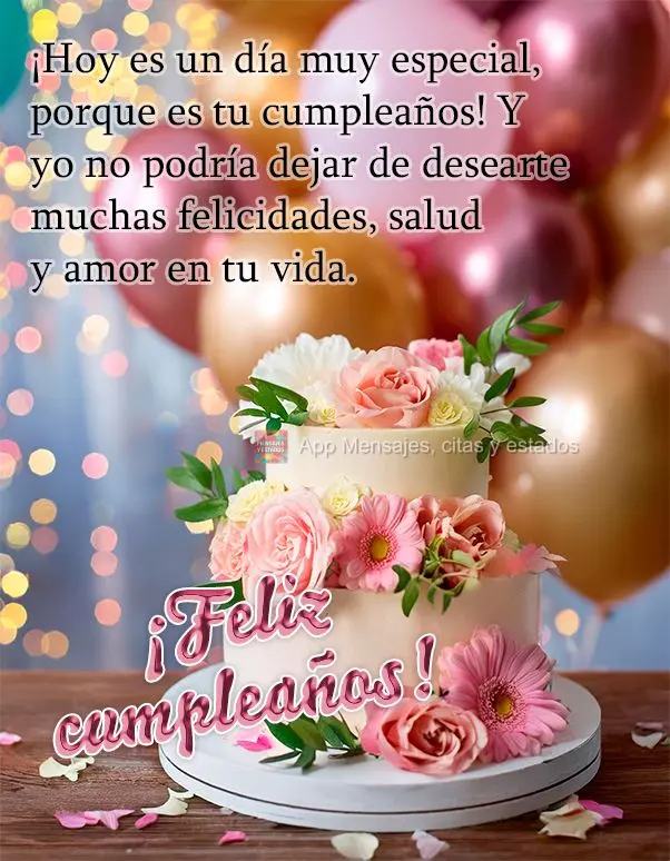 ¡Hoy es un día muy especial, porque es tu cumpleaños! Y yo no podría dejar de desearte muchas felicidades, salud y amor en tu vida. ¡Feliz cumpleañ...