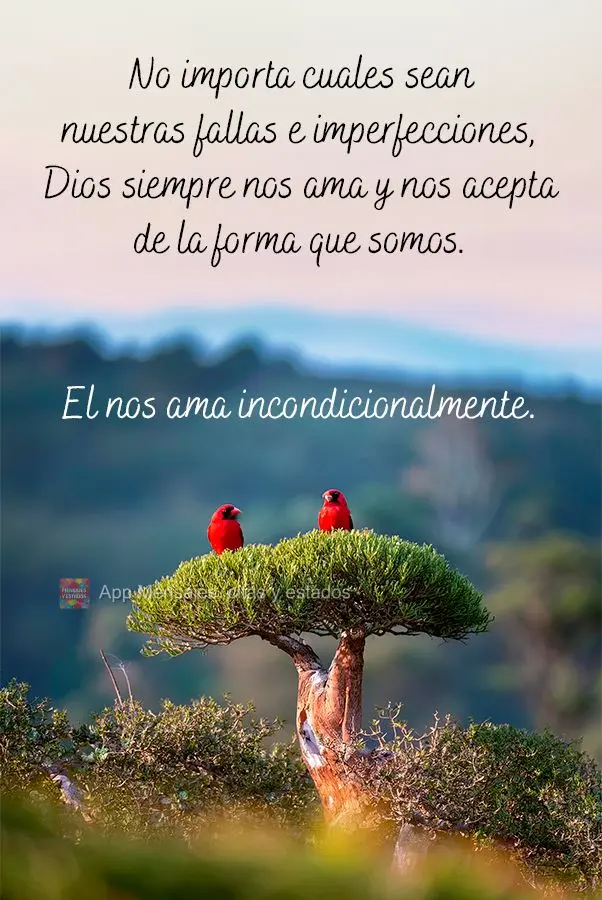 No importa cuales sean nuestras fallas e imperfecciones, Dios siempre nos ama y nos acepta de la forma que somos. El nos ama incondicionalmente.