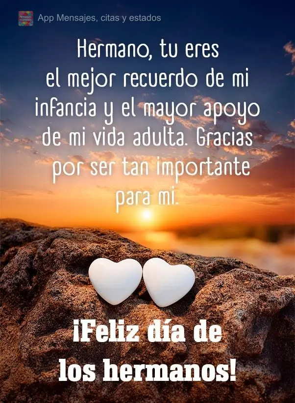 Irmão, você é a minha melhor lembrança da infância e o meu maior apoio na vida adulta. Obrigado por ser tão importante para mim. Feliz Dia do Irmã...