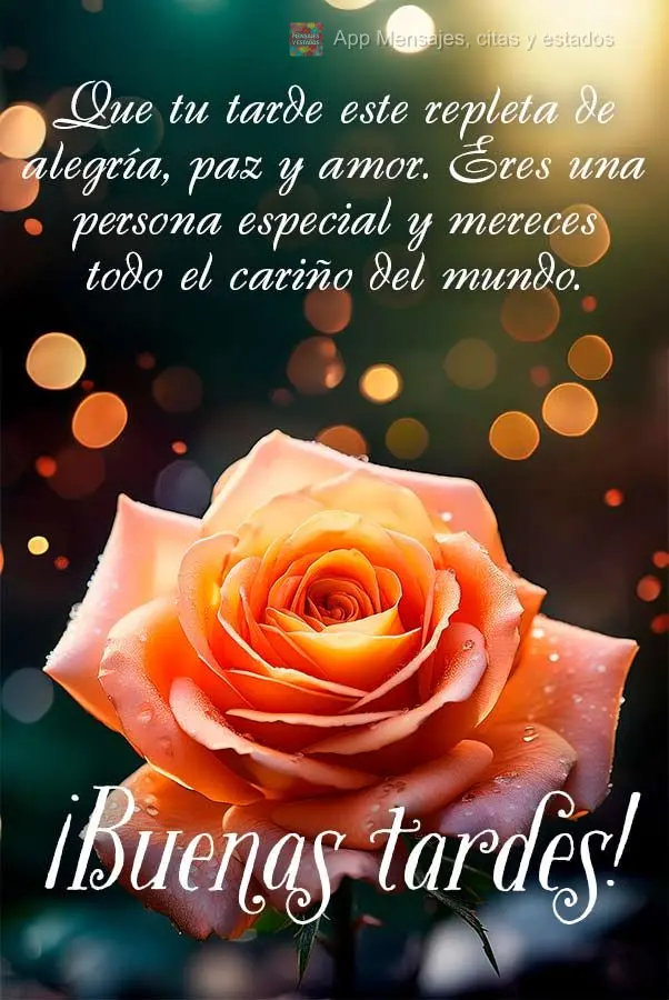 Que sua tarde seja repleta de alegria, paz e amor. Você é uma pessoa especial e merece todo o carinho do mundo. Boa tarde!