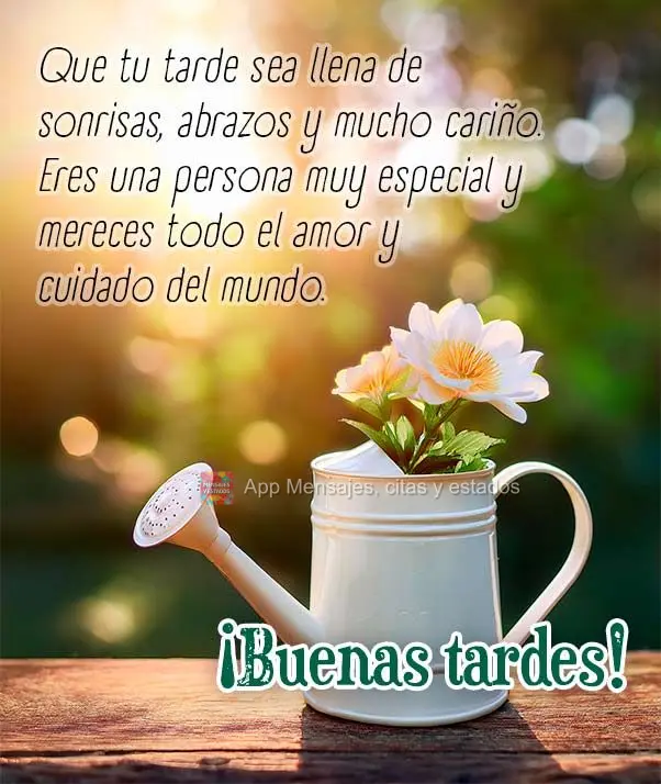 Que a sua tarde seja regada de sorrisos, abraços e muito carinho. Você é uma pessoa muito especial e merece todo o amor e cuidado do mundo. Boa tarde!...