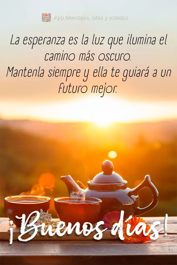 A esperança é a luz que ilumina o caminho mais escuro. Mantenha-a sempre acesa dentro de você e ela te guiará para um futuro melhor. Bom dia!