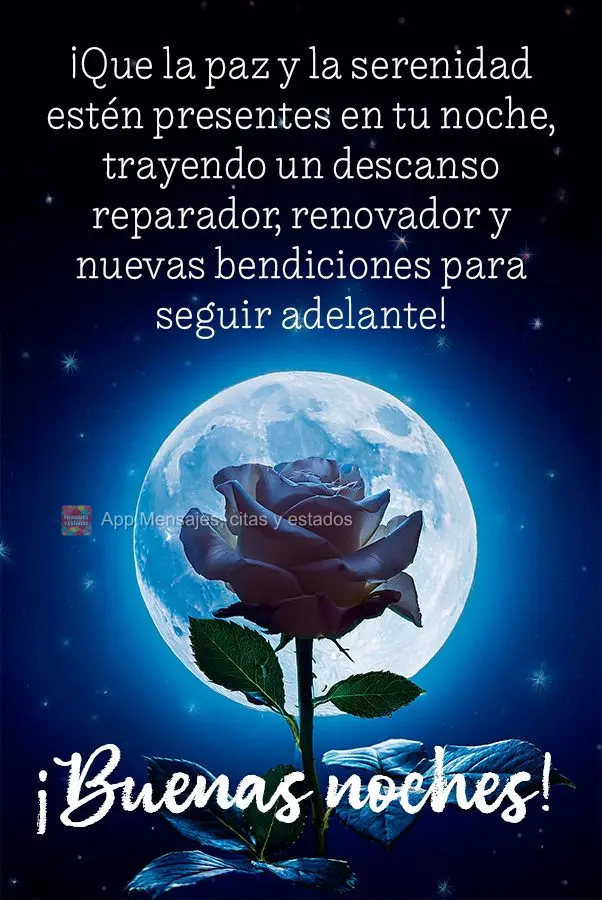 Que a paz e a serenidade estejam presentes em sua noite, trazendo um descanso reparador, renovador e novas bênçãos para seguir em frente! Boa noite!...