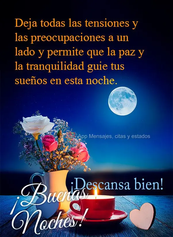 Deixe todas as tensões e preocupações do dia de lado, e permita que a paz e a tranquilidade guiem seus sonhos nesta noite. Descanse bem! Boa noite!