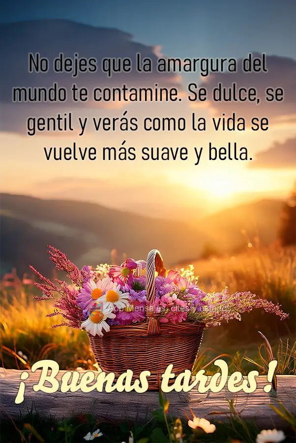 Não deixe que a amargura do mundo te contamine. Seja doce, seja gentil e verá como a vida se tornará mais leve e bela.  Boa tarde!