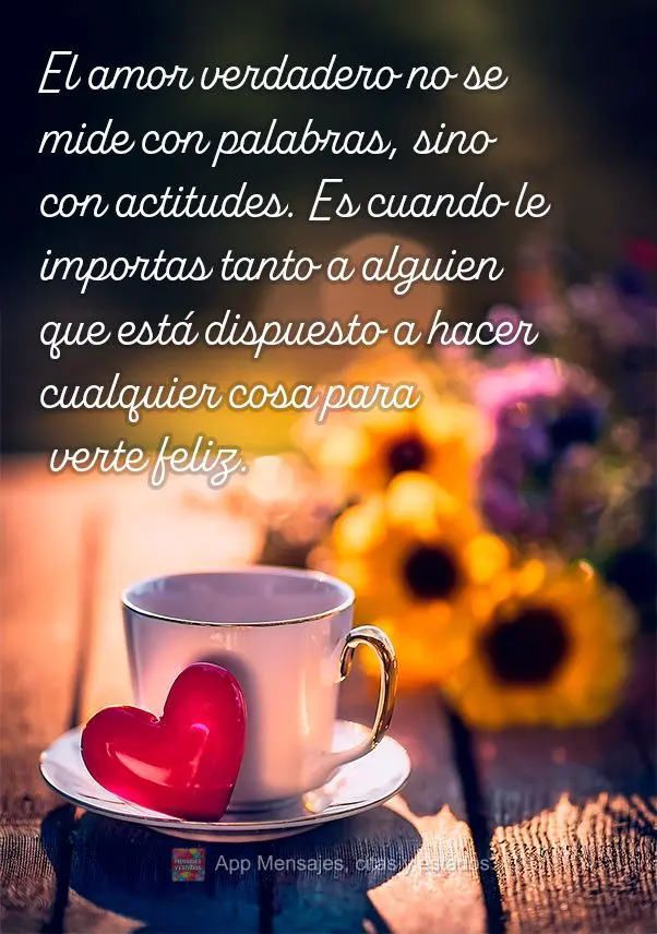 El amor verdadero no se mide con palabras, sino con actitudes. Es cuando le importas tanto a alguien que está dispuesto a hacer cualquier cosa para vert...