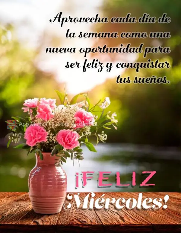 Aprovecha cada día de la semana como una nueva oportunidad para ser feliz y conquistar tus sueños. ¡Feliz miécoles!