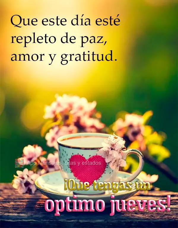 Que este día esté repleto de paz, amor y gratitud. ¡Que tengas un optimo jueves!