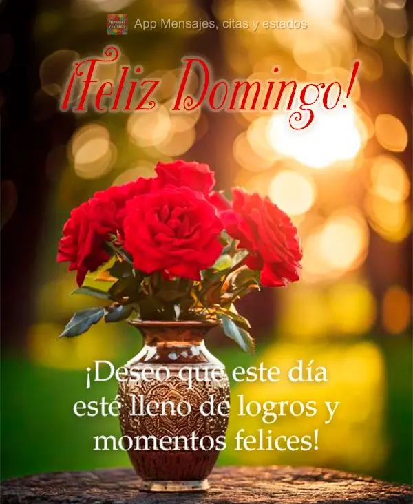 Desejo que este dia seja repleto de realizações e momentos felizes! Feliz Domingo!