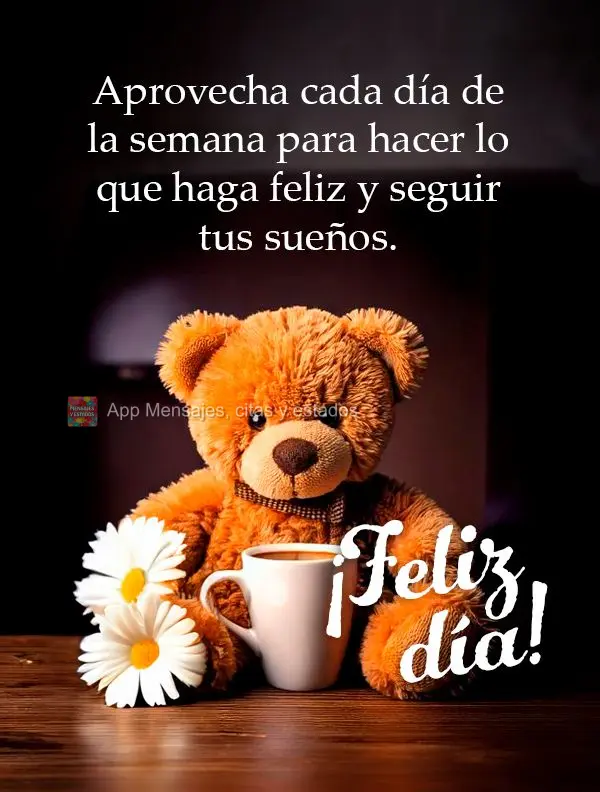 Aproveite cada dia da semana para fazer o que te faz feliz e seguir seus sonhos.  Bom dia!