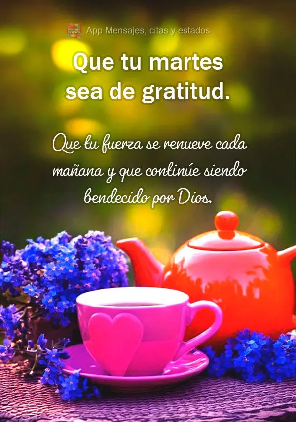 Que tu martes sea de gratitud. Que tu fuerza se renueve cada mañana y que continúe siendo bendecido por Dios.