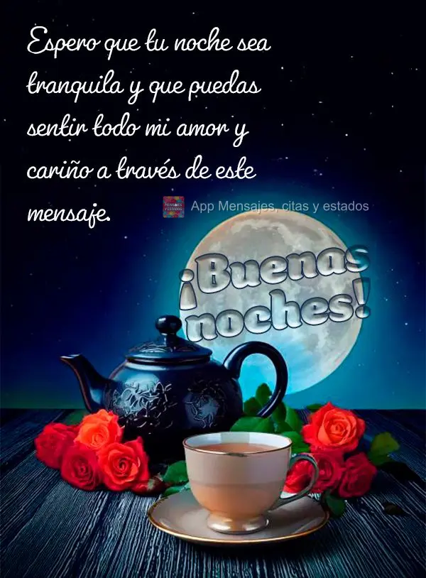 Espero que tu noche sea tranquila y que puedas sentir todo mi amor y cariño a través de este mensaje. ¡Buenas noches!