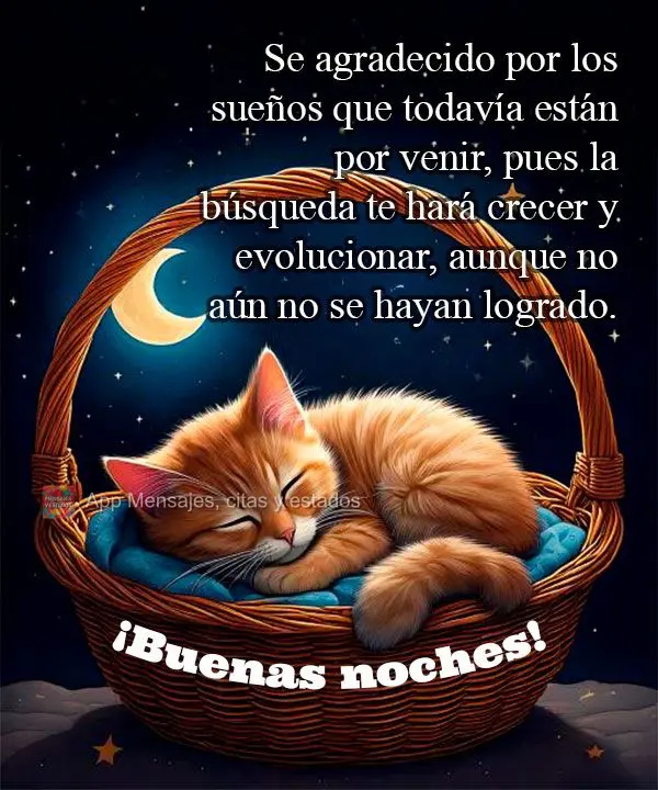 Se agradecido por los sueños que todavía están por venir, pues la búsqueda te hará crecer y evolucionar, aunque no aún no se hayan logrado. ¡Buena...