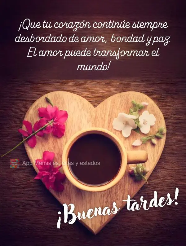 Que o seu coração continue sempre transbordando de amor, bondade e paz. O amor pode transformar o mundo! Boa tarde!