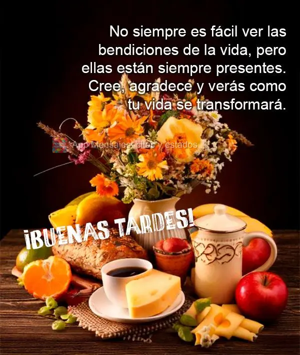 Nem sempre é fácil enxergar as bênçãos da vida, mas elas estão sempre presentes. Acredite e agradeça, e verá como sua vida se transformará. Boa ...