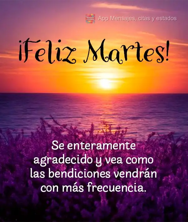 Se enteramente agradecido y vea como las bendiciones vendrán con más frecuencia. ¡Feliz Martes!