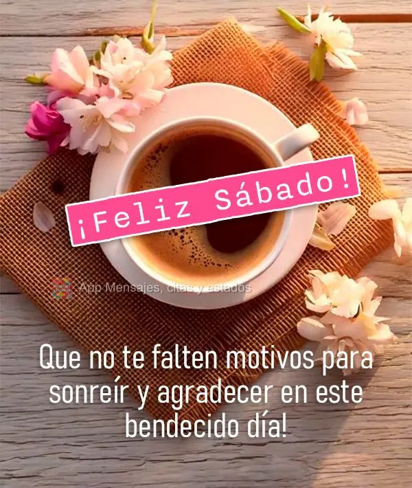 Que no te falten motivos para sonreír y agradecer en este bendecido día! ¡Feliz Sábado!