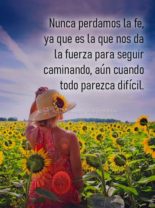 Nunca perdamos la fe, ya que es la que nos da la fuerza para seguir caminando, aún cuando todo parezca difícil.