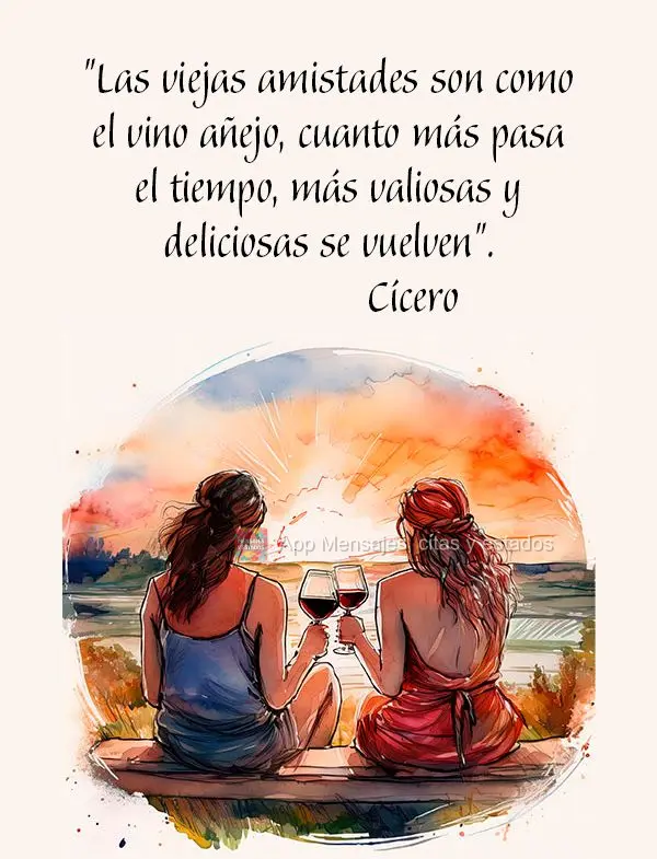"Las viejas amistades son como el vino añejo, cuanto más pasa el tiempo, más valiosas y deliciosas se vuelven". Cícero