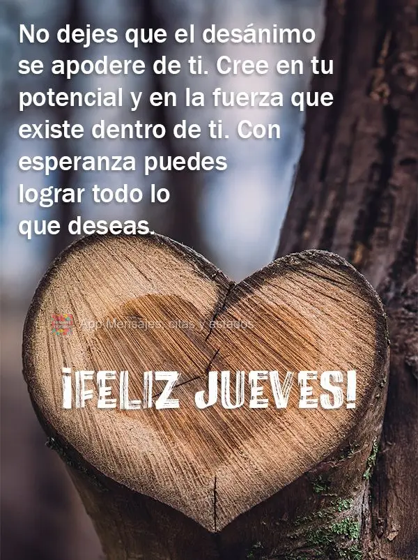 No dejes que el desánimo se apodere de ti. Cree en tu potencial y en la fuerza que existe dentro de ti. Con esperanza puedes lograr todo lo que deseas. ...