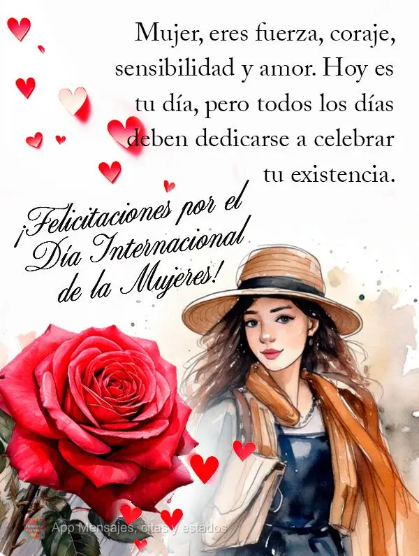 Mujer, eres fuerza, coraje, sensibilidad y amor. Hoy es tu día, pero todos los días deben dedicarse a celebrar tu existencia. ¡Felicitaciones por el D...