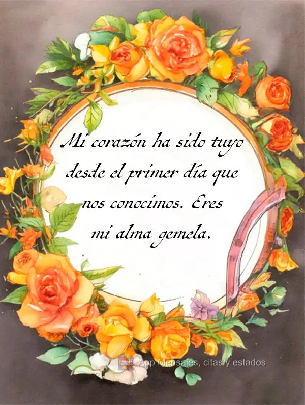 Mi corazón ha sido tuyo desde el primer día que nos conocimos. Eres mi alma gemela.