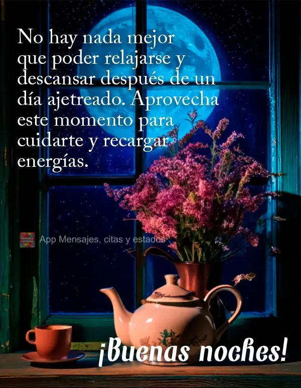 No hay nada mejor que poder relajarse y descansar después de un día ajetreado. Aprovecha este momento para cuidarte y recargar energías. ¡Buenas noch...