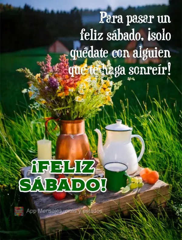 Para pasar un feliz sábado, ¡solo quédate con alguien que te haga sonreír! ¡Feliz sábado!
