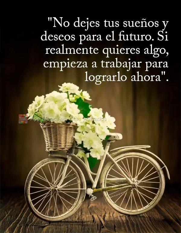 "No dejes tus sueños y deseos para el futuro. Si realmente quieres algo, empieza a trabajar para lograrlo ahora".