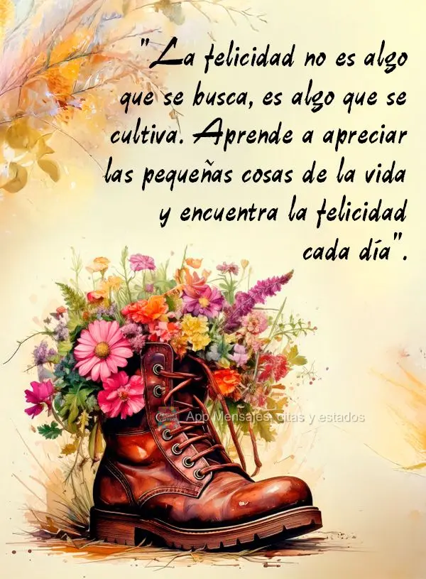 "A felicidade não é algo que se busca, é algo que se cultiva. Aprenda a apreciar as pequenas coisas da vida e encontre a felicidade em cada dia."