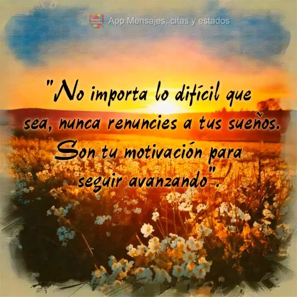 "Não importa o quão difícil seja, nunca desista dos seus sonhos. Eles são a sua motivação para continuar seguindo em frente."